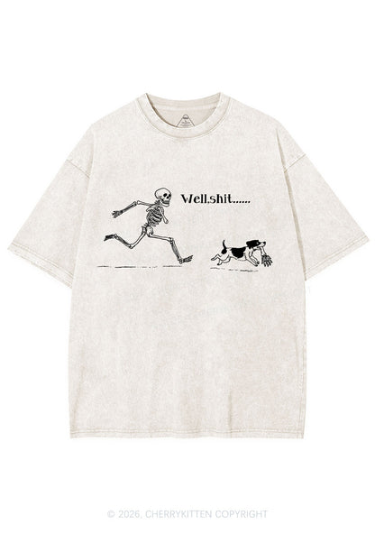 Halloween Well Shxt Skeleton Dog Y2K Shirts Washed Tee Cherrykitten