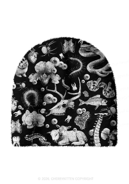 Halloween Dark Sheep Bone Y2K Print Knit Beanie Cherrykitten