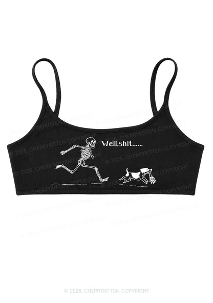 Halloween Well Shxt Skeleton Dog Y2K Super Crop Cami Cherrykitten
