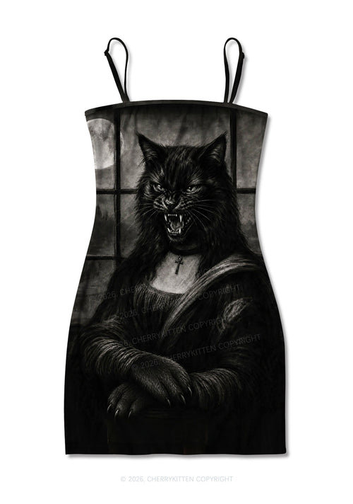 Halloween Moon Night Werewolf Y2K Print Slip Dress Cherrykitten