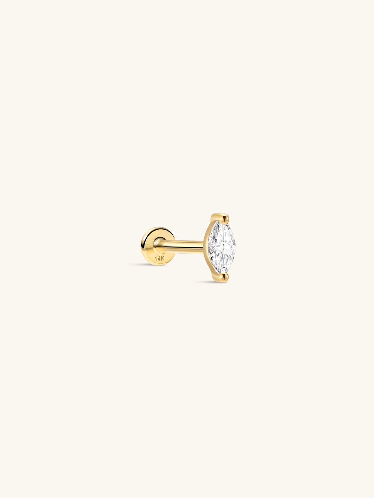 KOSINER 14K Solid Gold Minimalist Marquise Flat Back Stud