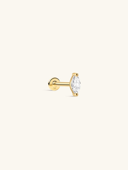 KOSINER 14K Solid Gold Minimalist Marquise Flat Back Stud