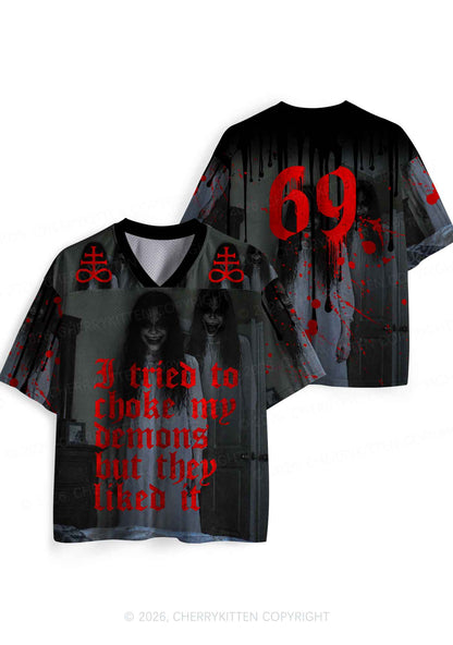 Halloween Choke Demons They Liked Y2K Sport Jersey Shirts Cherrykitten