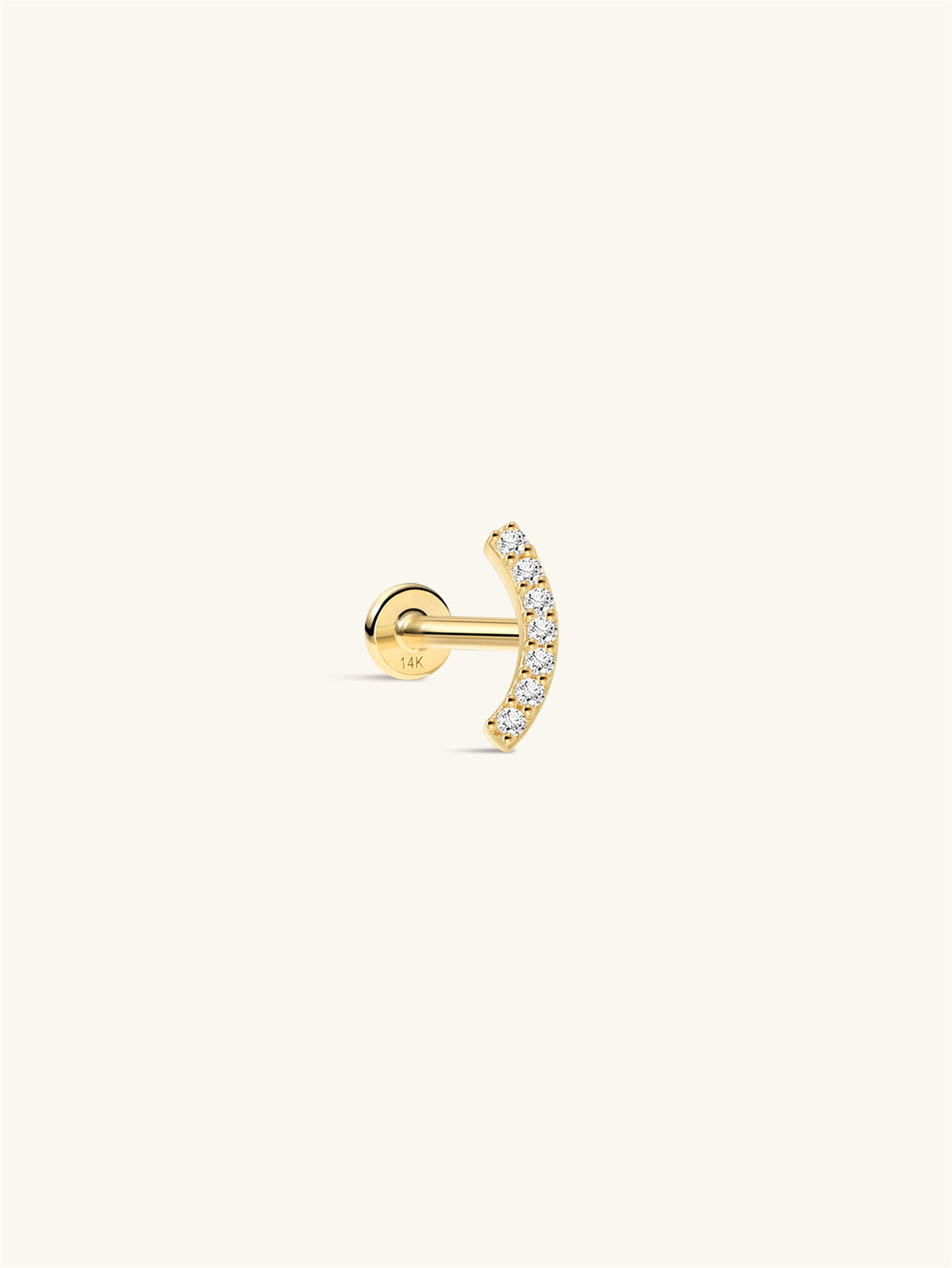 KOSINER 14K Solid Gold Elegant Pave Curved Flat Back Stud