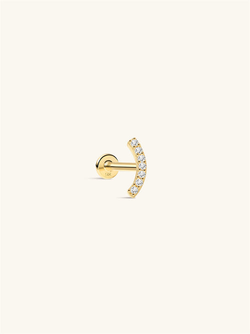 KOSINER 14K Solid Gold Elegant Pave Curved Flat Back Stud