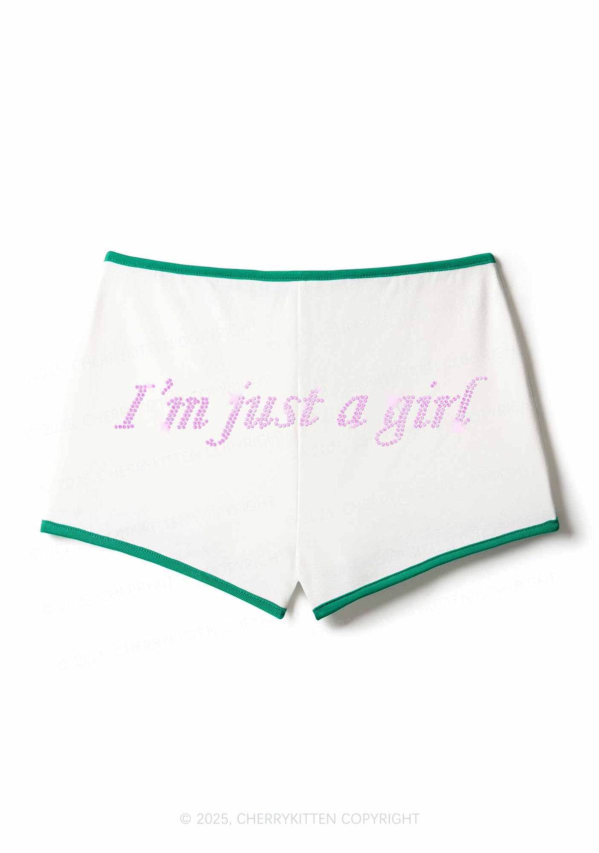 Rhinestone Just A Girl Y2K Booty Shorts Cherrykitten