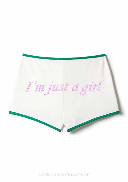 Rhinestone Just A Girl Y2K Booty Shorts Cherrykitten