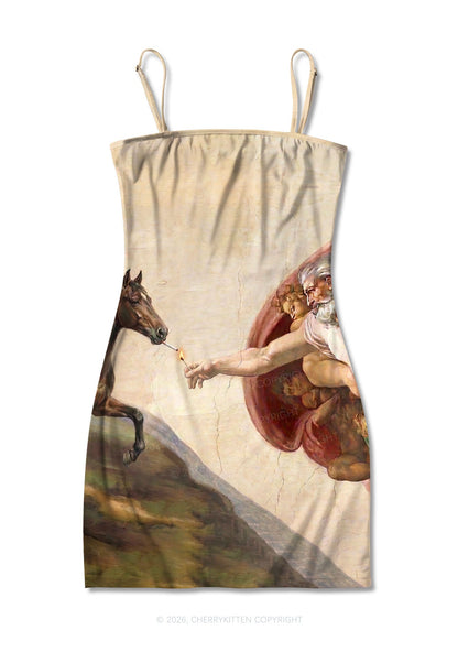 God Smoking Horse Y2K Print Slip Dress Cherrykitten