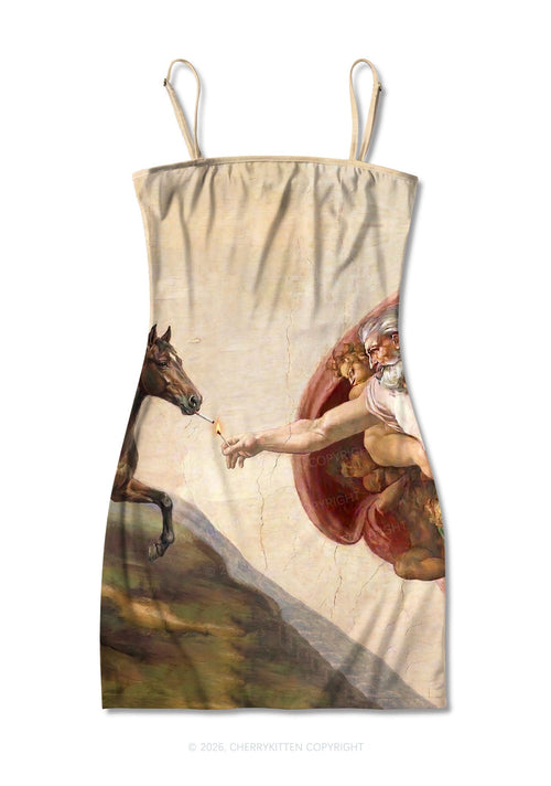 God Smoking Horse Y2K Print Slip Dress Cherrykitten