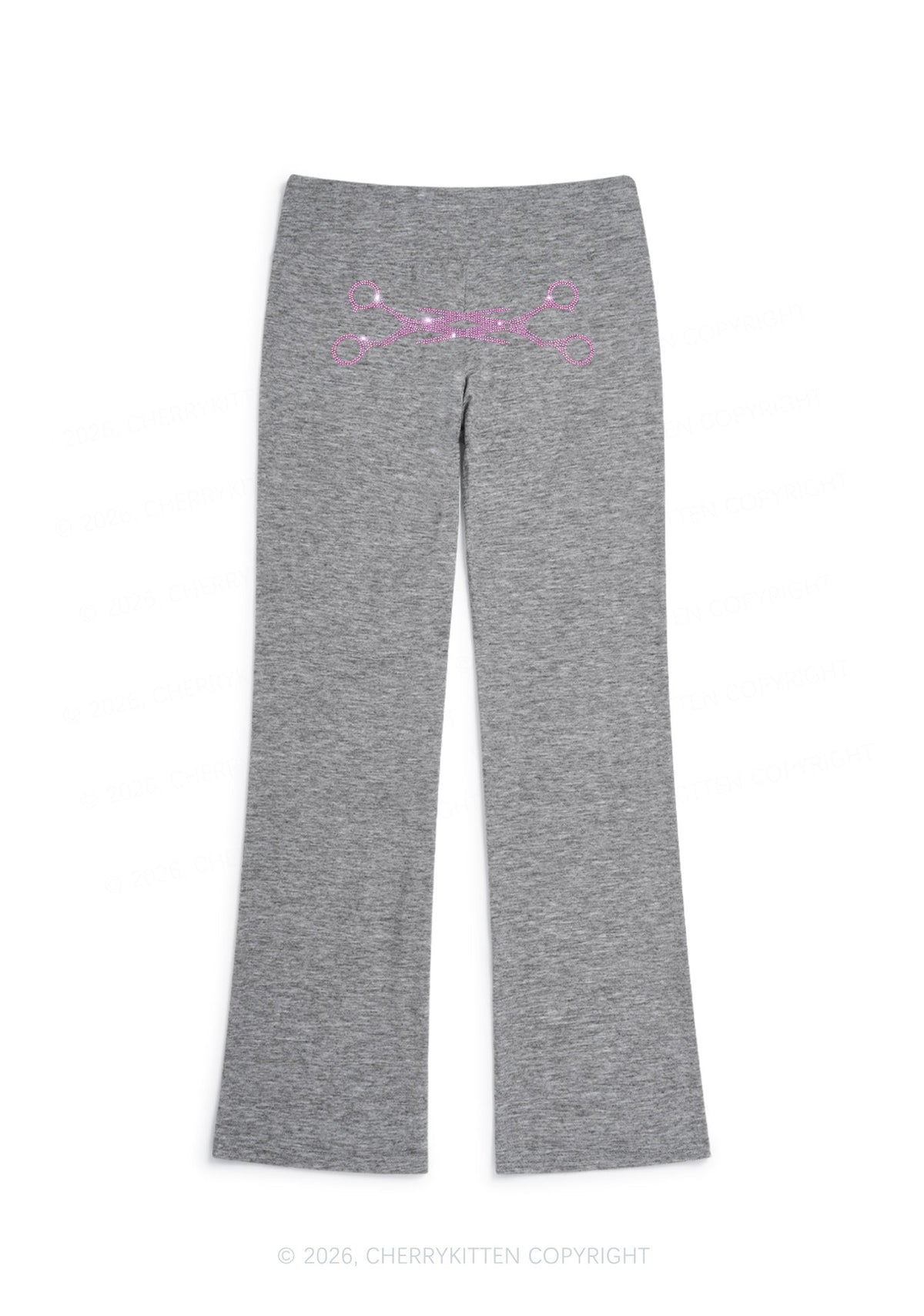 Rhinestone Pink Scissor Pride Y2K Low Rise Drawstring Flare Pants Cherrykitten