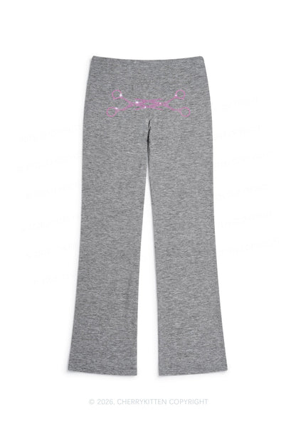 Rhinestone Pink Scissor Pride Y2K Low Rise Drawstring Flare Pants Cherrykitten
