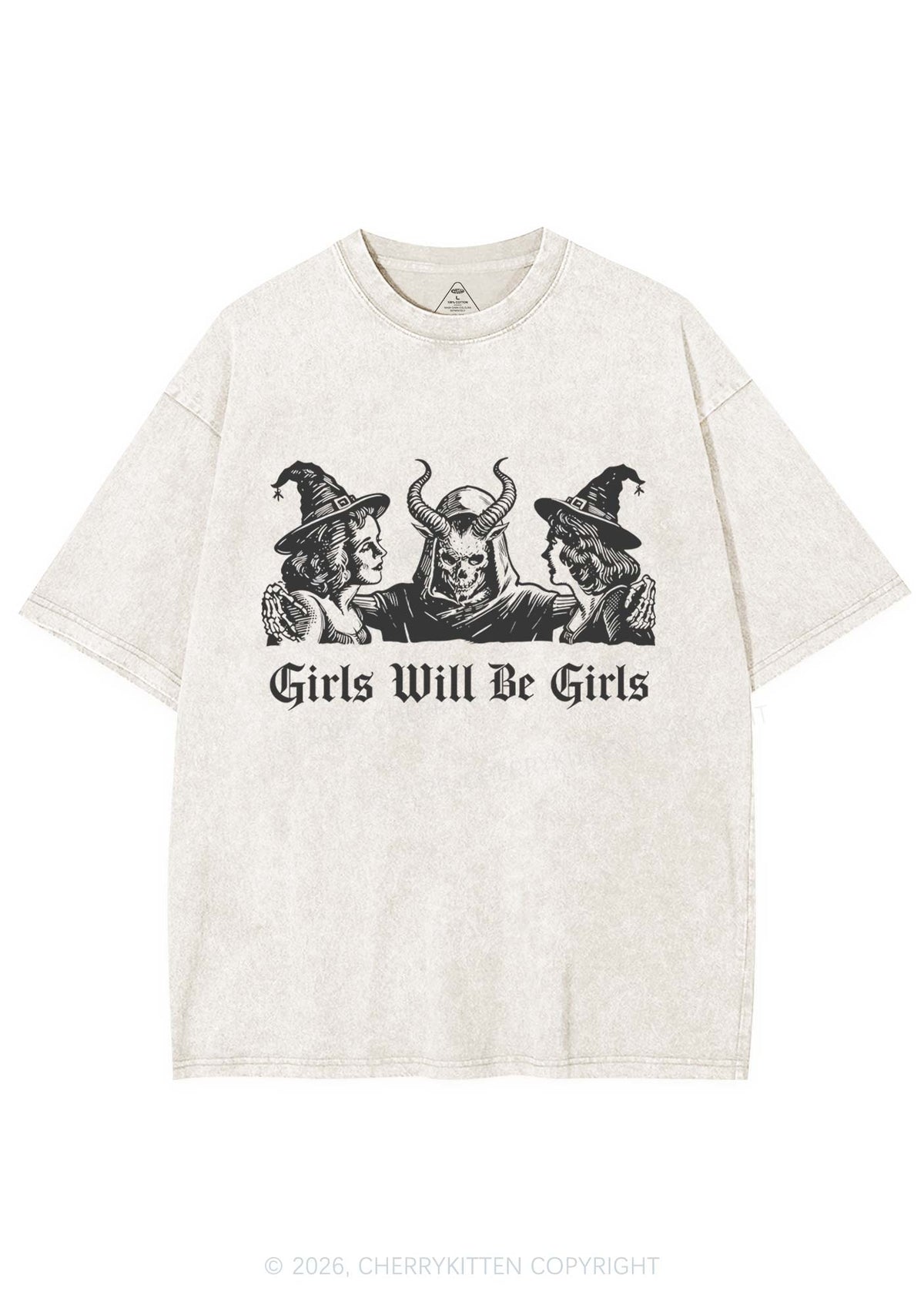 Halloween Witch Girl Y2K Shirts Washed Tee Cherrykitten