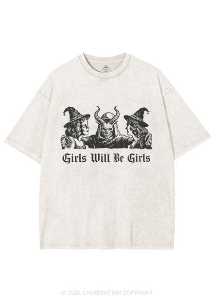 Halloween Witch Girl Y2K Shirts Washed Tee Cherrykitten