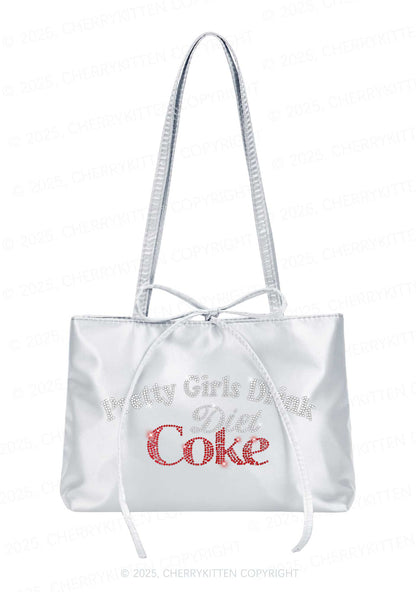 Rhinestone Pretty Girls Drink Diet Cola Y2K Satin Bags Cherrykitten