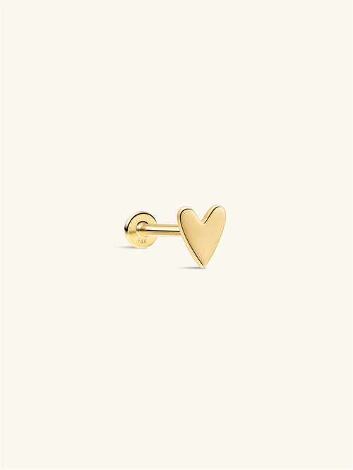 KOSINER 14K Solid Gold Minimalist Glossy Heart Flat Back Stud