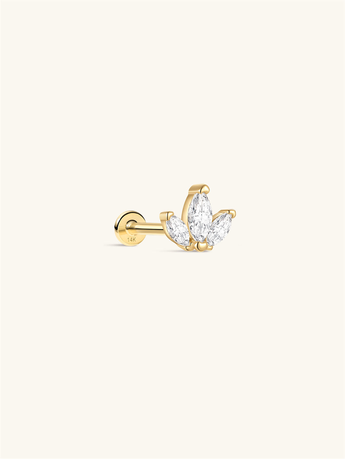 KOSINER 14K Solid Gold Delicate Marquise Trio Flat Back Stud
