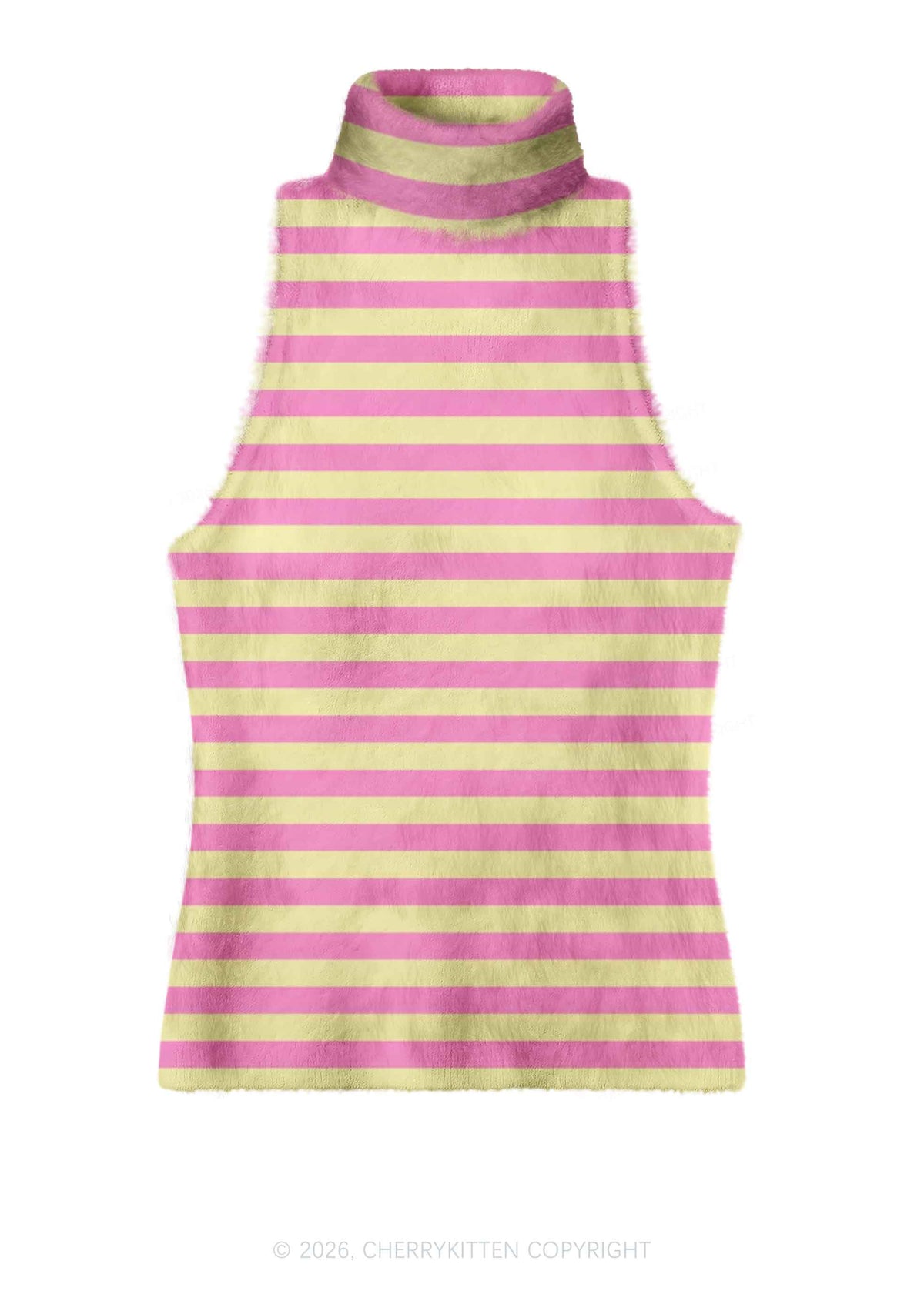 Pink Yellow Stripes Y2K Knit Turtleneck Tank Top Cherrykitten