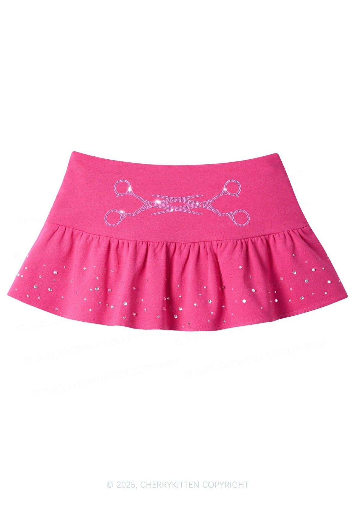 Pink Scissor Pride Y2K Pink Ruffled Rhinestone Mini Skirt Cherrykitten