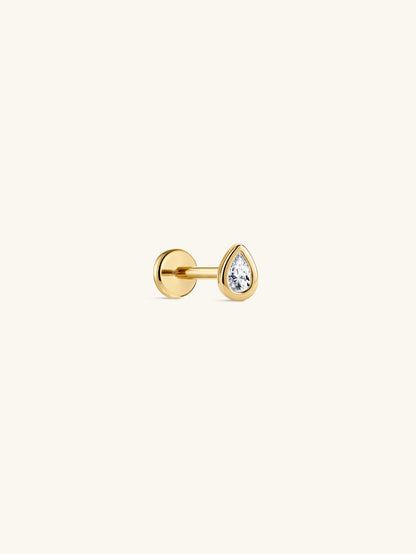 KOSINER 14K Solid Gold Bezel-Set Pear Lab-Grown Diamond Flat Back Stud
