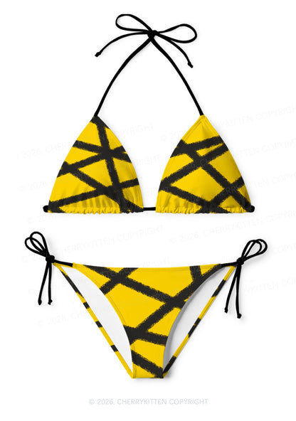 Halloween Yellow Strap Y2K Print Bikini Set Cherrykitten