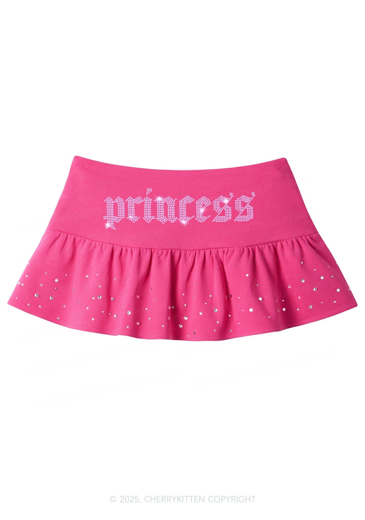 Princess Y2K Pink Ruffled Rhinestone Mini Skirt Cherrykitten
