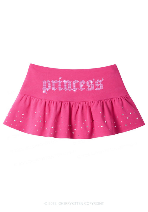 Princess Y2K Pink Ruffled Rhinestone Mini Skirt Cherrykitten
