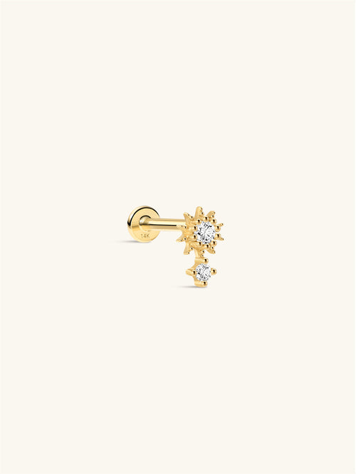 KOSINER 14K Solid Gold 6MM Delicate Sunflower Flat Back Stud