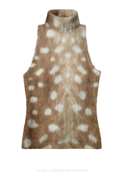 Deer Texture Y2K Knit Turtleneck Tank Top Cherrykitten