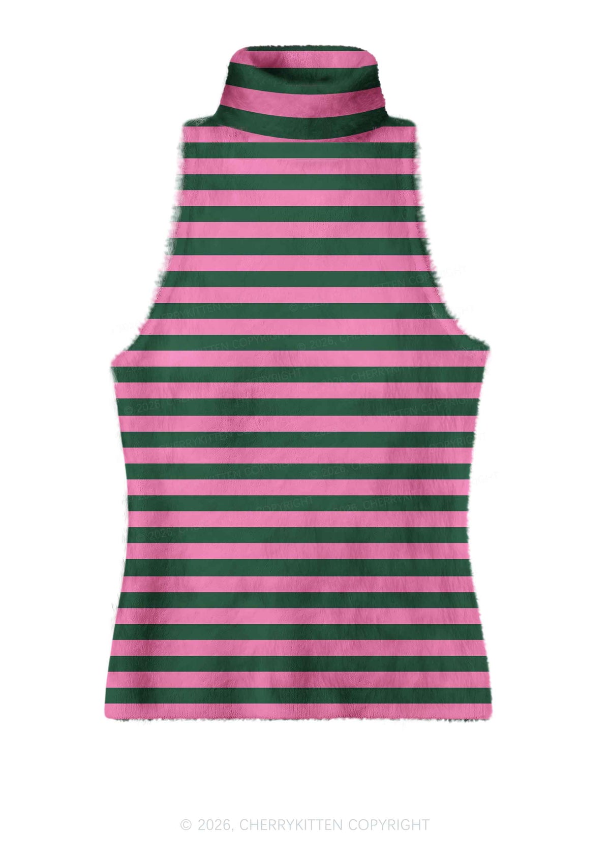 Pink Green Stripes Y2K Knit Turtleneck Tank Top Cherrykitten