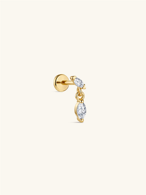 KOSINER 14K Solid Gold Marquise Lab-Grown Diamond Dangle Flat Back Stud