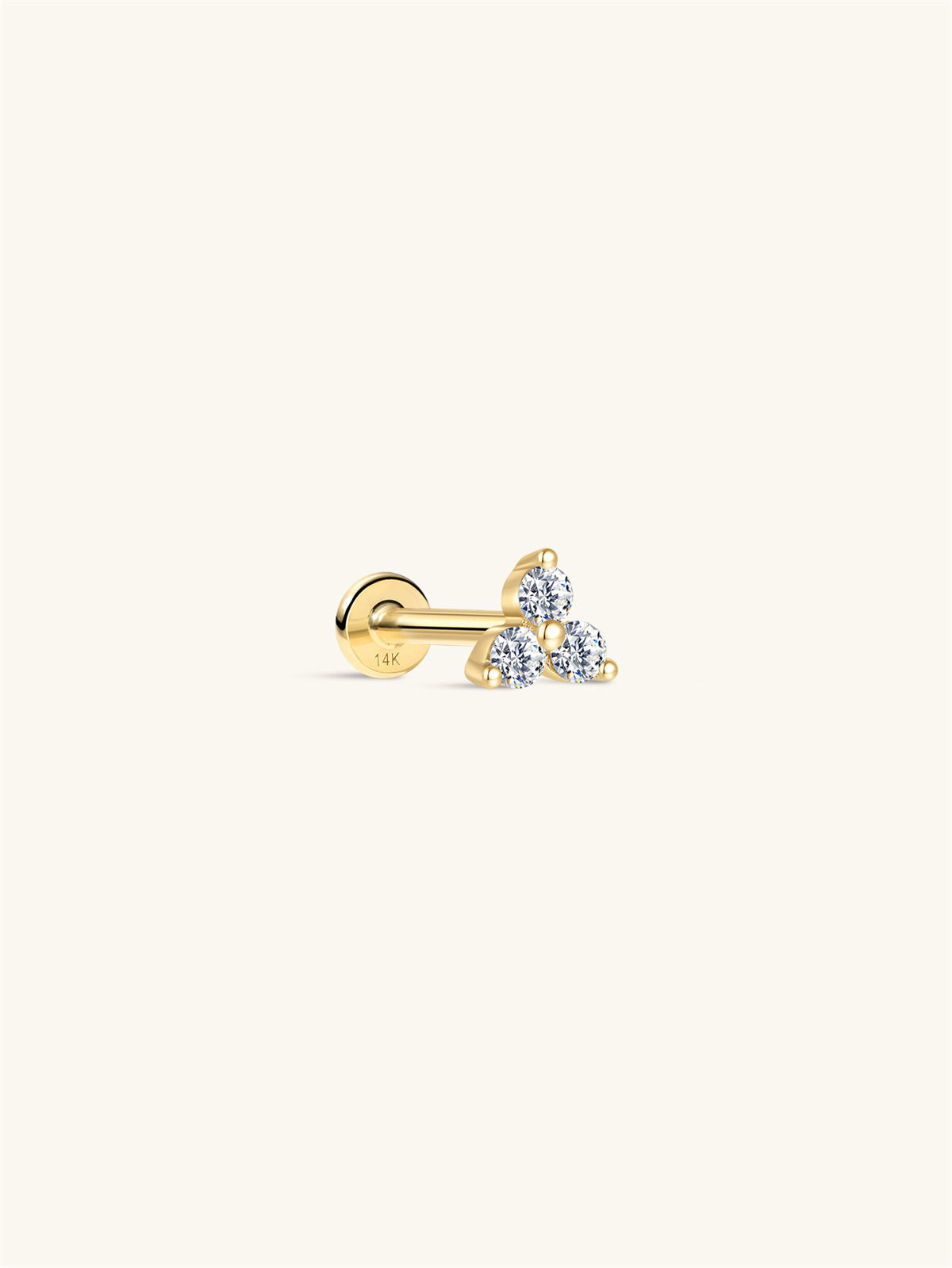 KOSINER 14K Solid Gold Minimalist Trinity Flat Back Stud