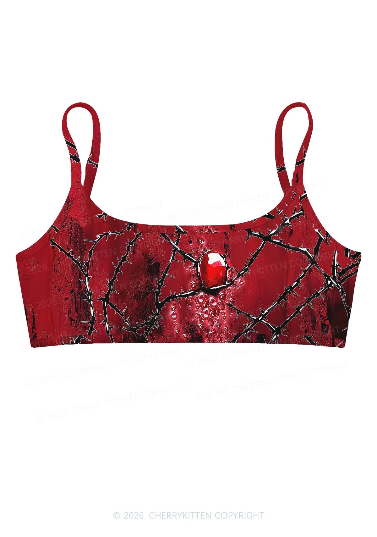 Thorned Ruby Y2K Print Super Crop Cami Cherrykitten
