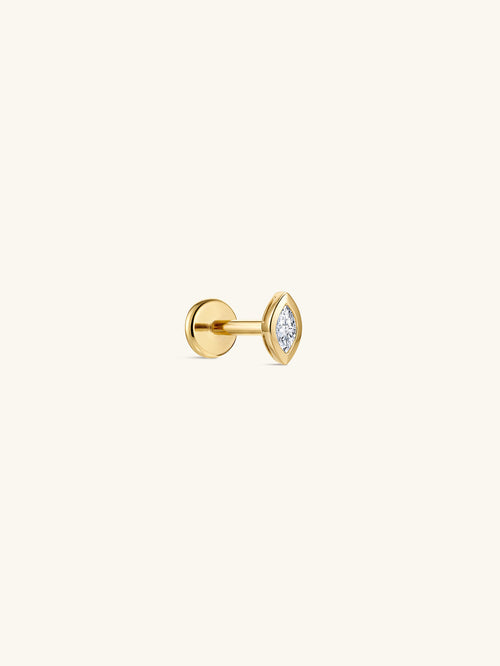 KOSINER 14K Solid Gold Bezel-Set Marquise Lab-Grown Diamond Flat Back Stud