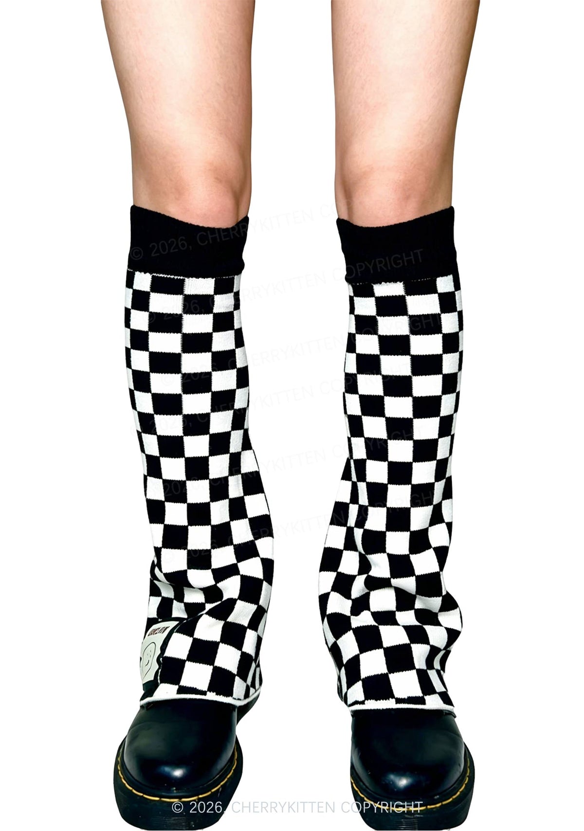 Black White Plaid Flared Leg Warmers