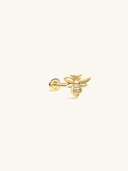 KOSINER 14K Solid Gold Glossy Flying Bee Flat Back Stud