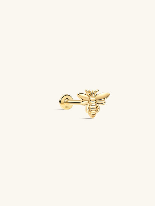 KOSINER 14K Solid Gold Glossy Flying Bee Flat Back Stud