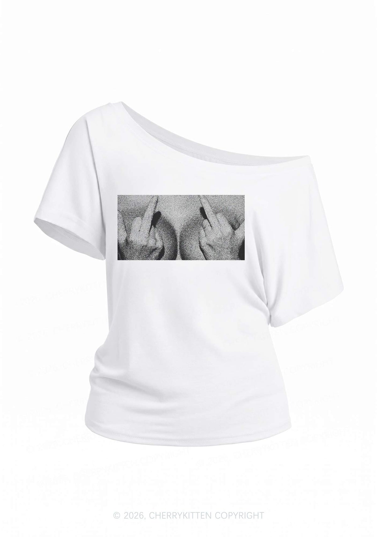 Middle Finger Bxxbs Y2K Off Shoulder Tee Cherrykitten
