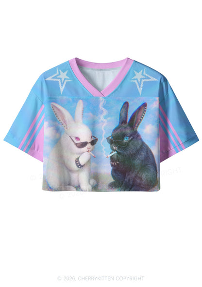 Smoking Punk Bunny Y2K Crop Sport Jersey Shirts Cherrykitten