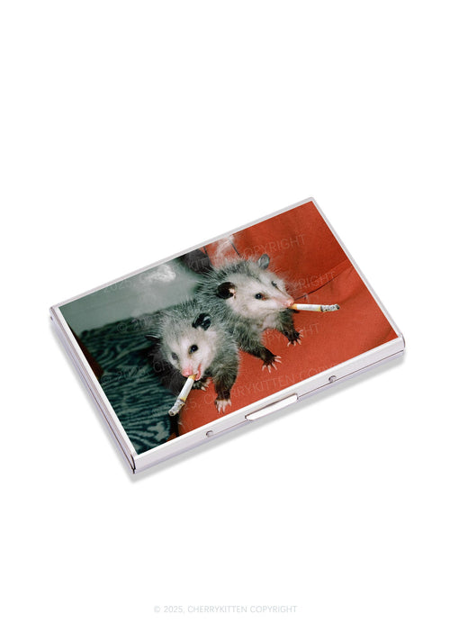 Smoking Badass Possum Y2K Mirror Cigarette Case Cherrykitten
