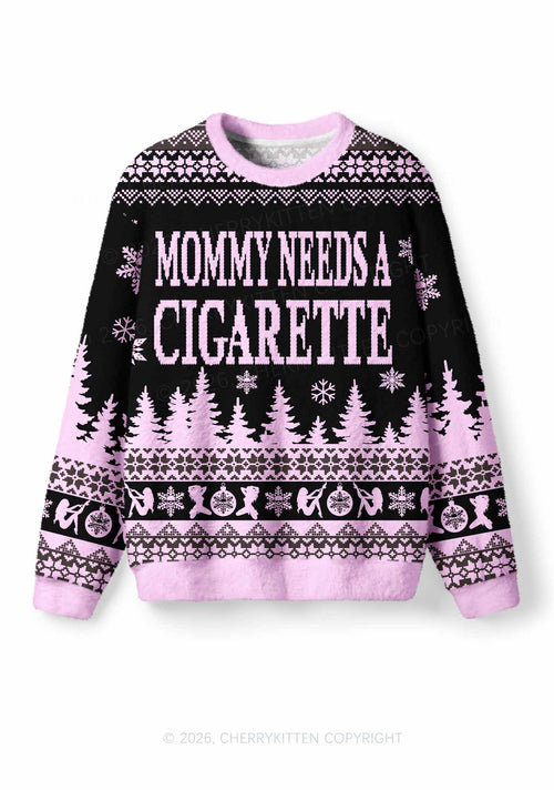 Mommy Needs A Cigarette Y2K Knit Sweatshirt Cherrykitten
