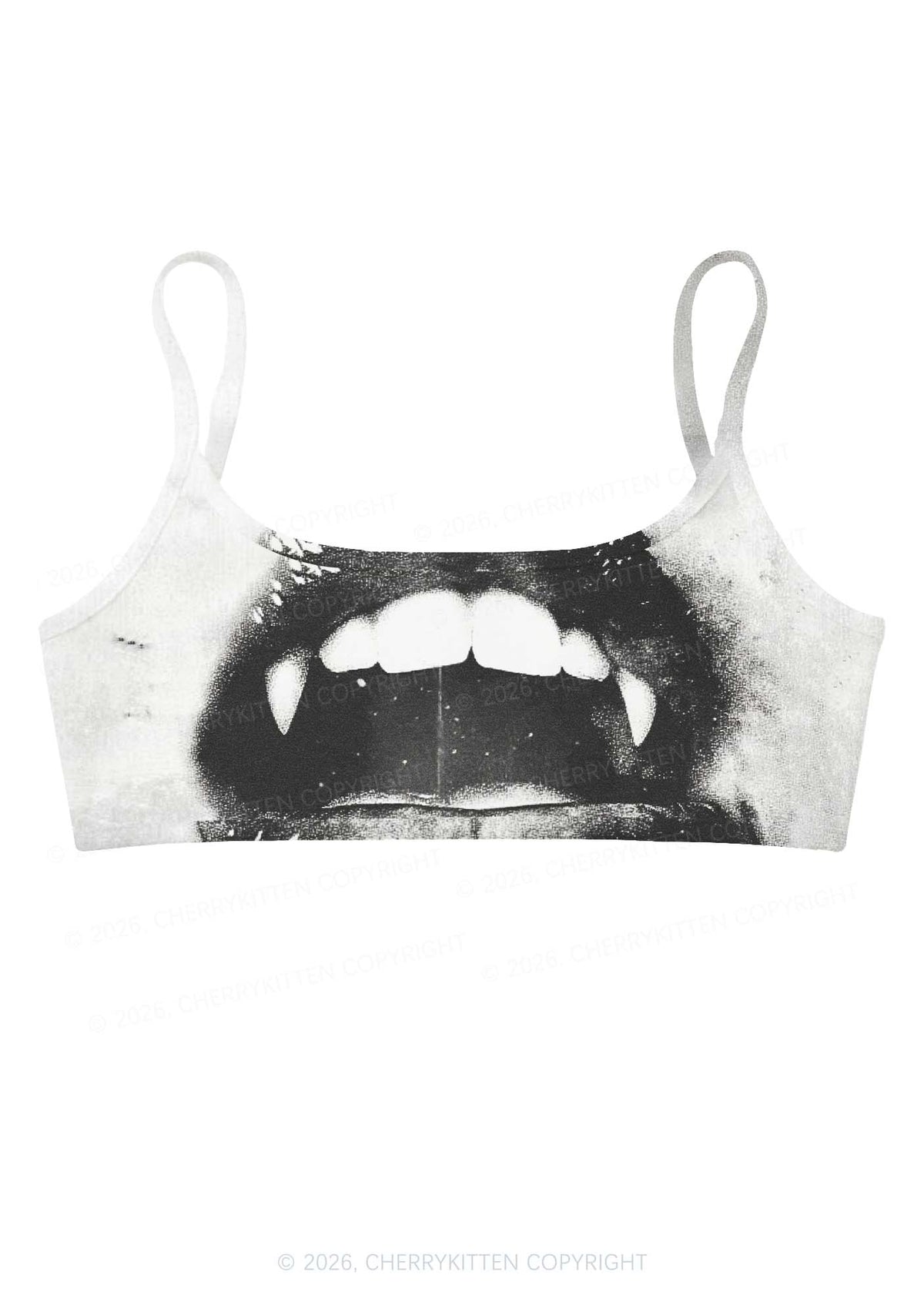 Halloween Vampire Lips Y2K Print Super Crop Cami Cherrykitten