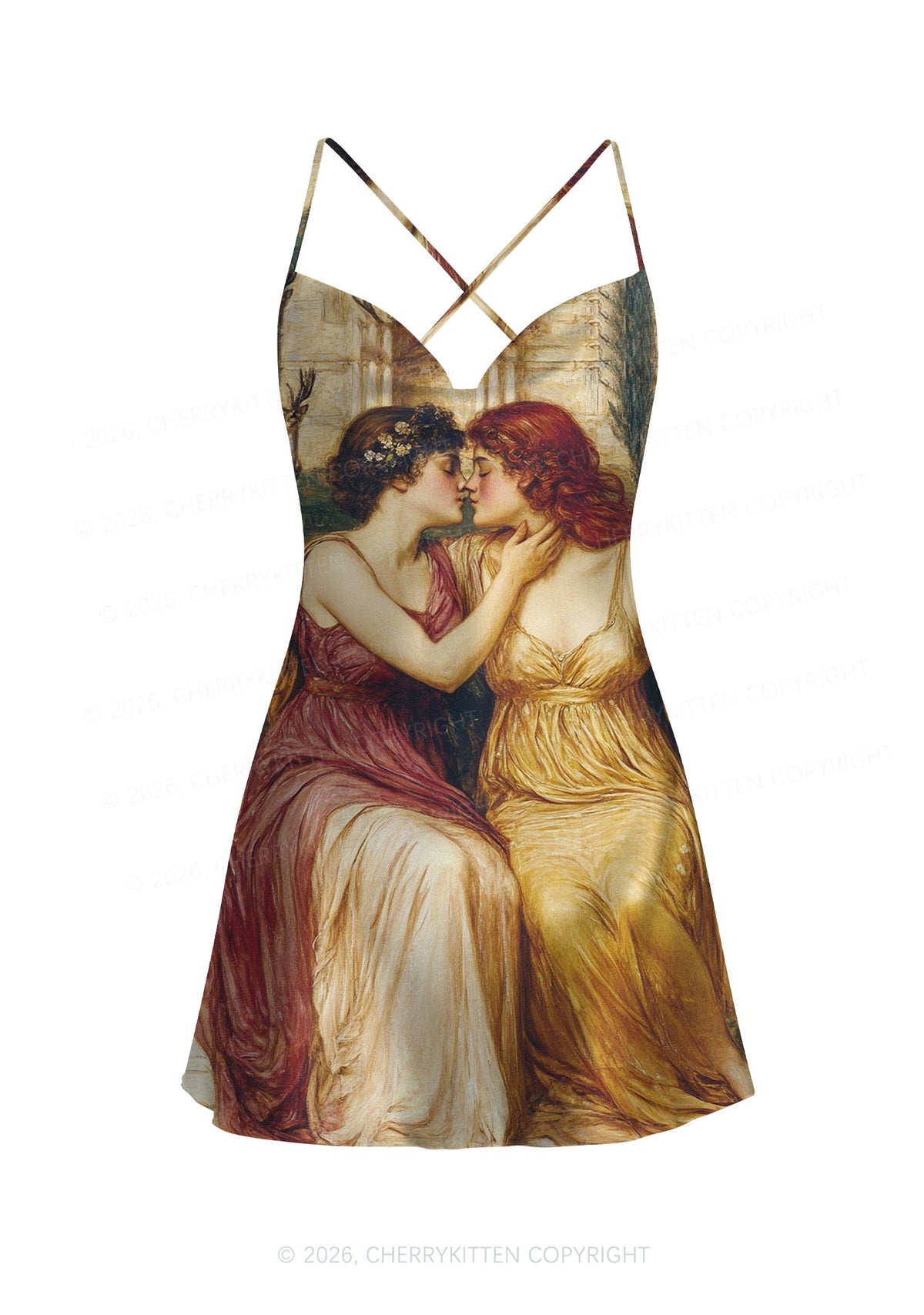 Lesbian Girlfriend Pride Y2K Print Satin Cowl Neck Slip Dress Cherrykitten
