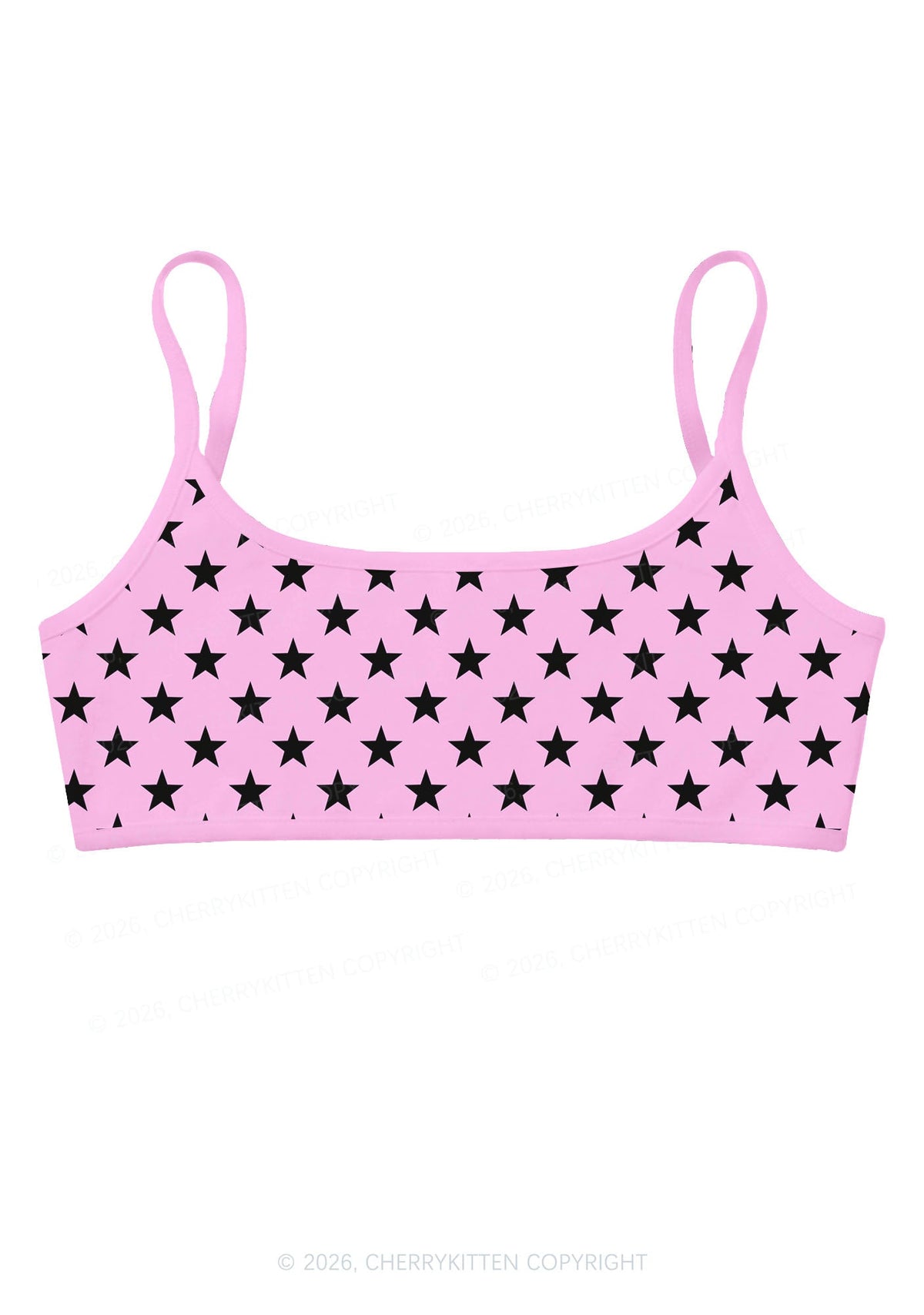Black Star On Pink Y2K Print Super Crop Cami Cherrykitten