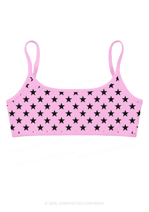 Black Star On Pink Y2K Print Super Crop Cami Cherrykitten