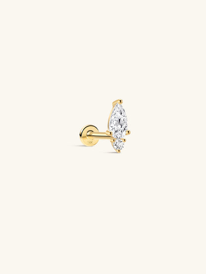 KOSINER 14K Solid Gold Minimalist Pear Flat Back Stud