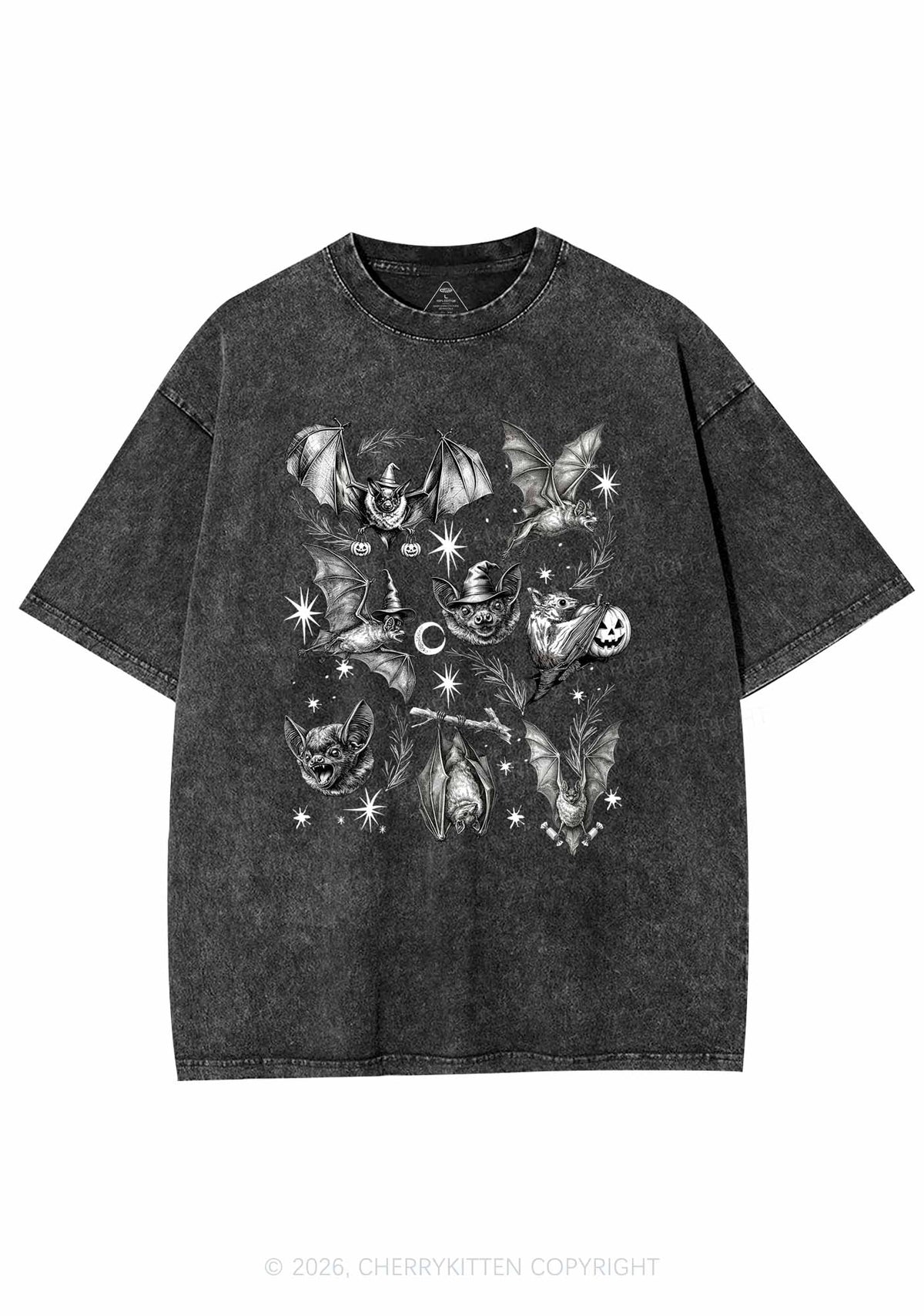 Halloween Bat Wizard Hat Y2K Shirts Washed Tee Cherrykitten