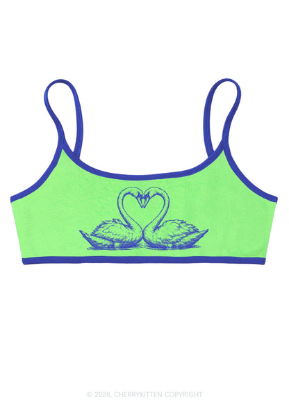 Pink Swans Heart Y2K Super Crop Cami Cherrykitten