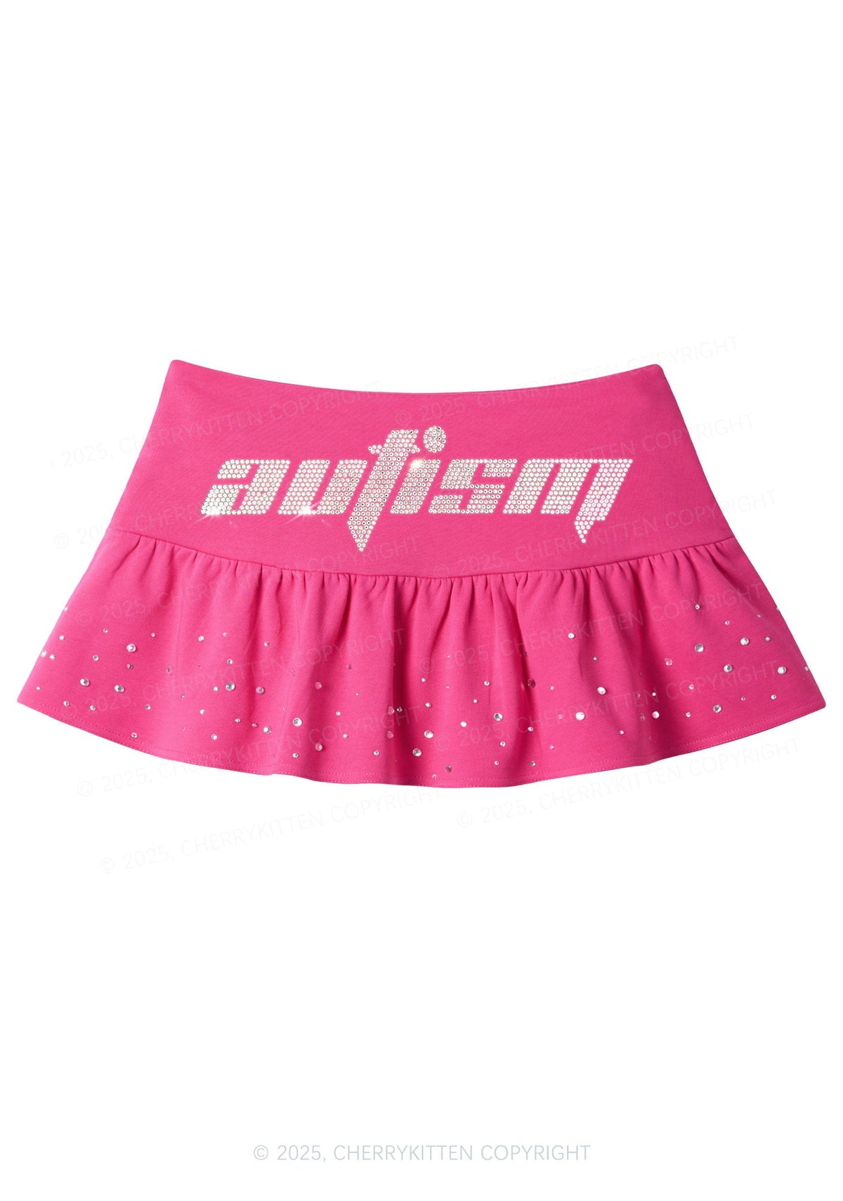 Rhinestone Autism Y2K Pink Ruffled Rhinestone Mini Skirt Cherrykitten