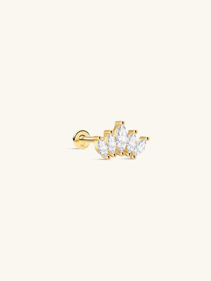KOSINER 14K Solid Gold Delicate Marquise Crown Flat Back Stud
