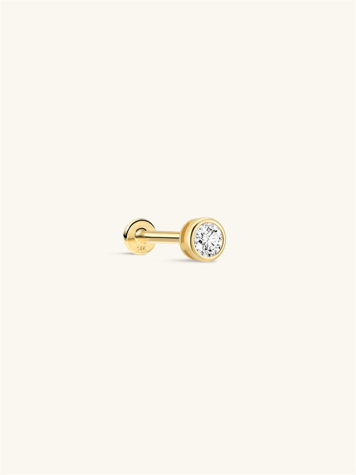 KOSINER 14K Solid Gold Delicate Bezel Flat Back Stud
